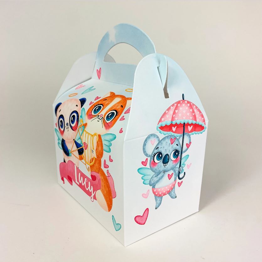 VALENTINES DAY Cute Cupid Animals Personalised Treat Boxes Gift Bags