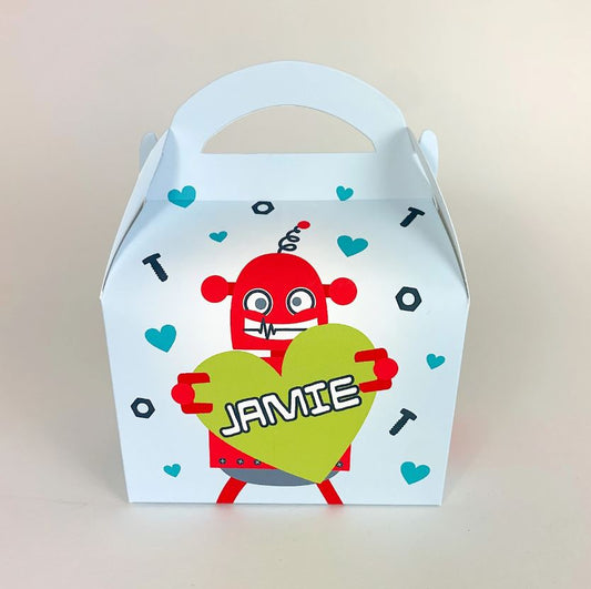 VALENTINES DAY Robot Personalised Treat Boxes Gift Bags