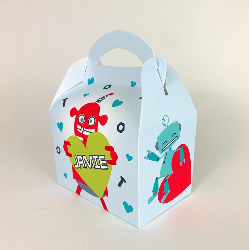 VALENTINES DAY Robot Personalised Treat Boxes Gift Bags