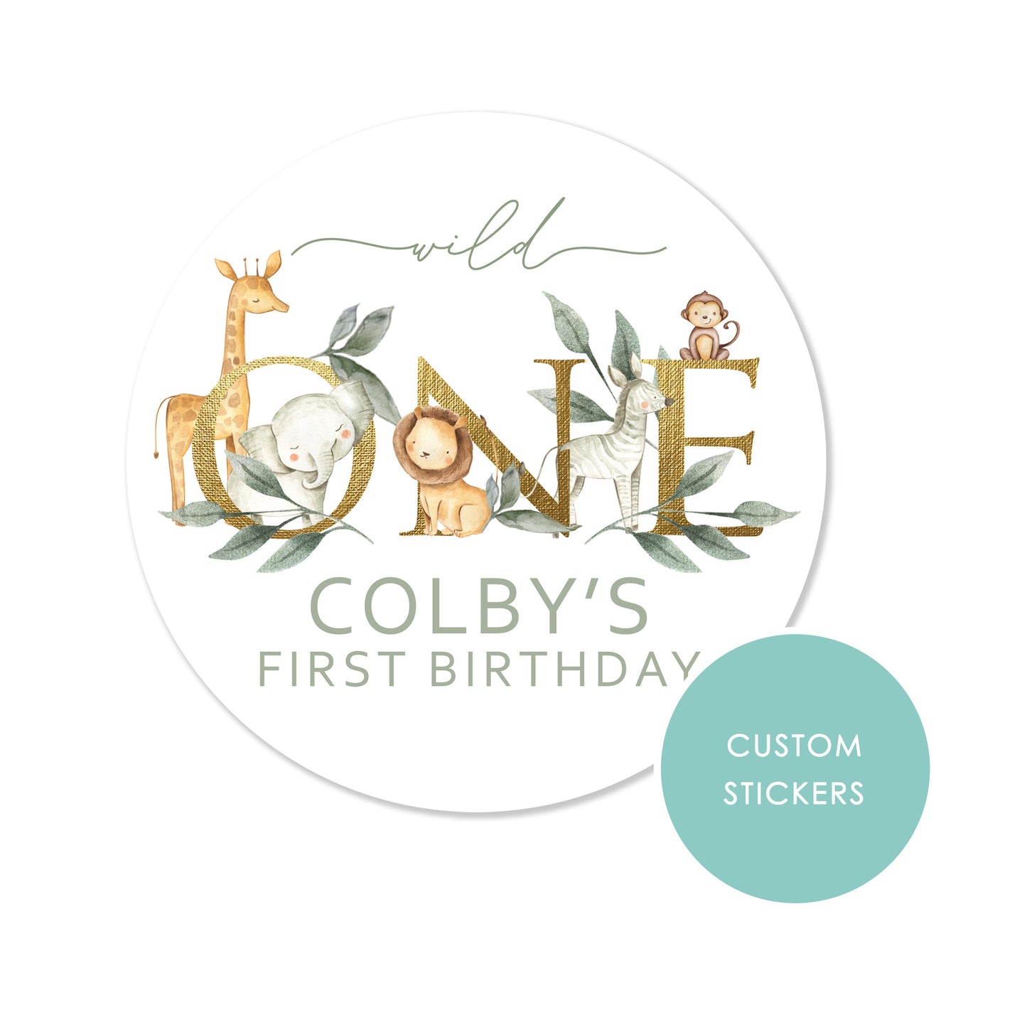 PERSONALISED STICKERS Multiple sizes Personalised Jungle Wild One Sweet Cone Gift label