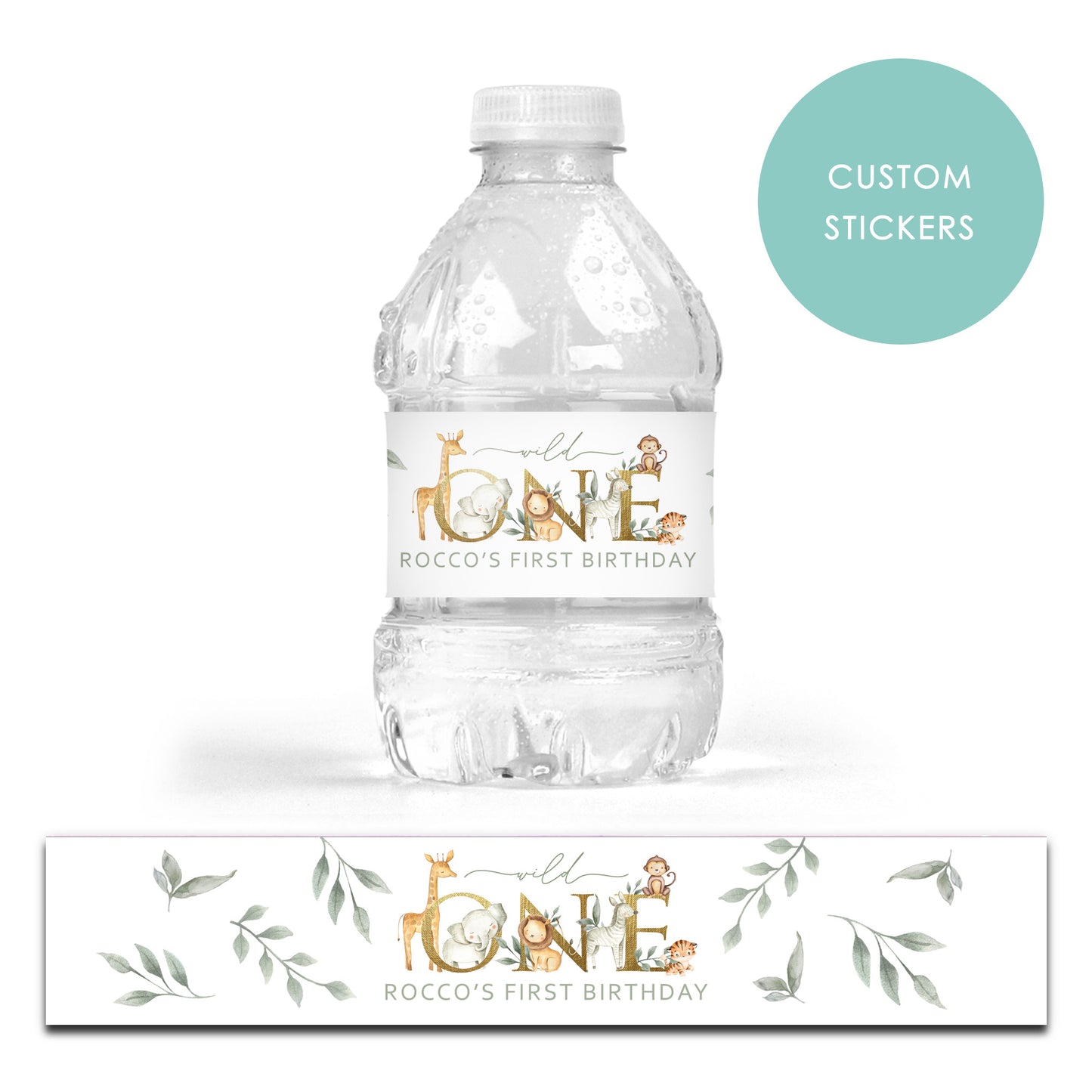 DRINK LABEL STICKERS x 7 Wild One Boho Jungle Safari Animals