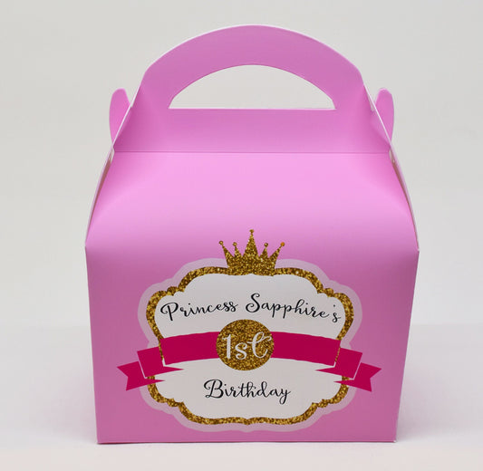 Customisable Princess Glitter Personalised Children’s Party Box Gift Bag Favour