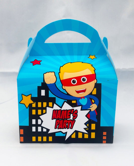 Comic Book Superhero Personalised Children’s Party Box Gift Bag Favour