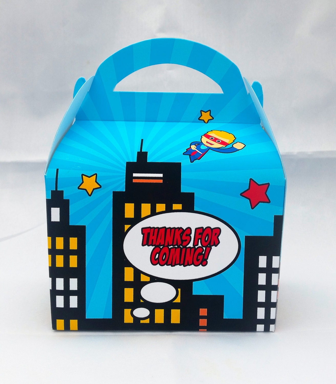Comic Book Superhero Personalised Children’s Party Box Gift Bag Favour