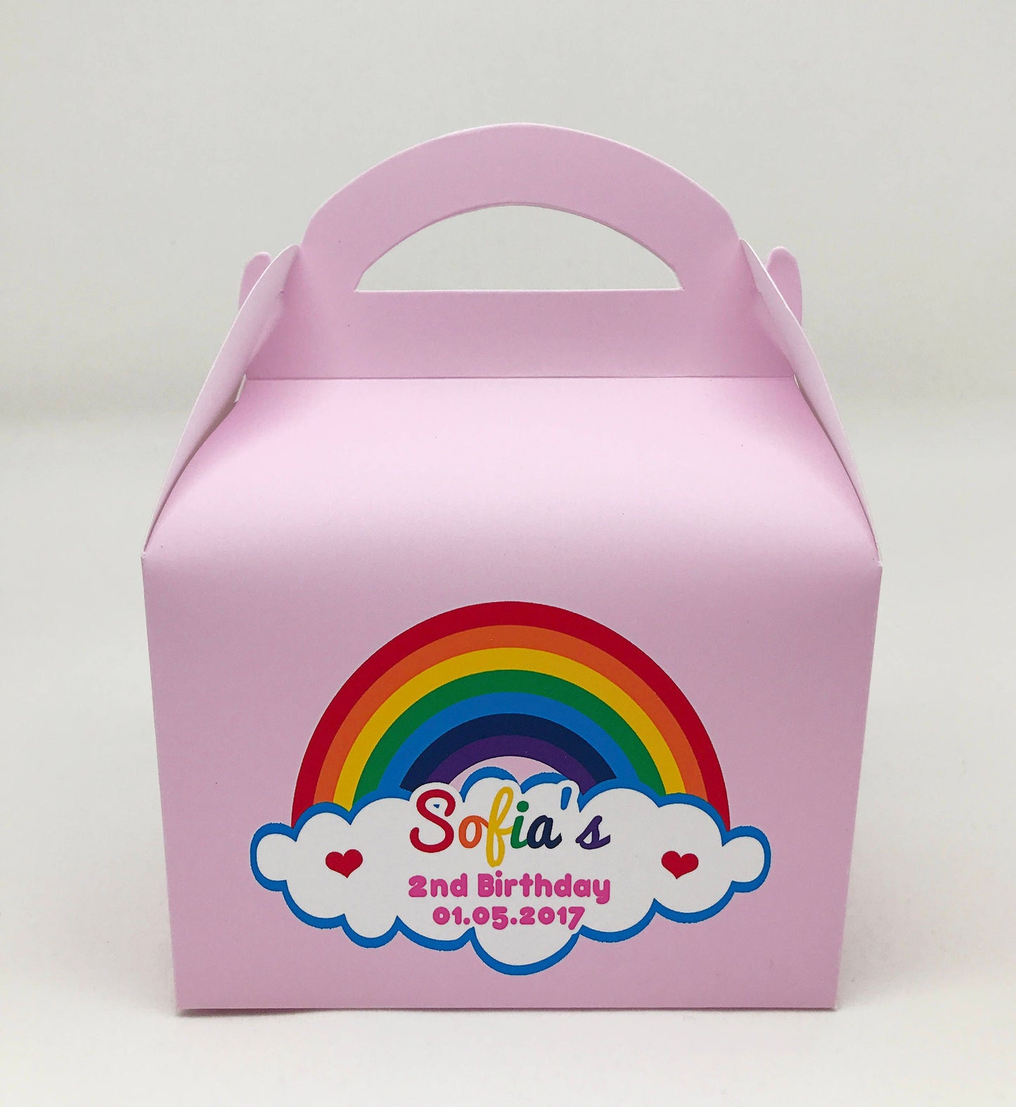 Various Rainbow Personalised Children Party Boxes Gift Favour