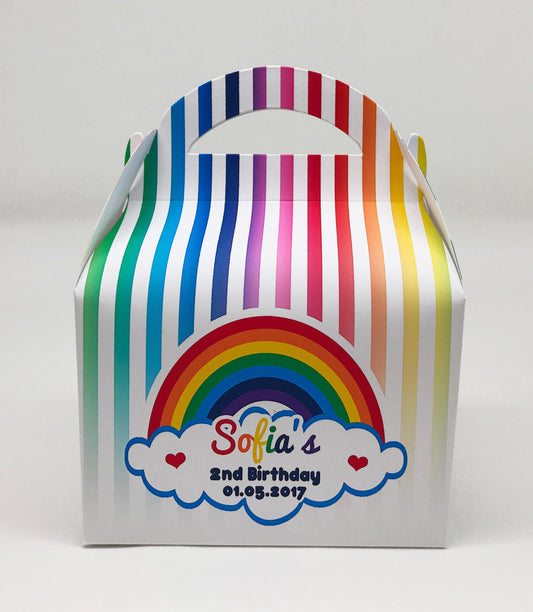 Various Rainbow Personalised Children Party Boxes Gift Favour