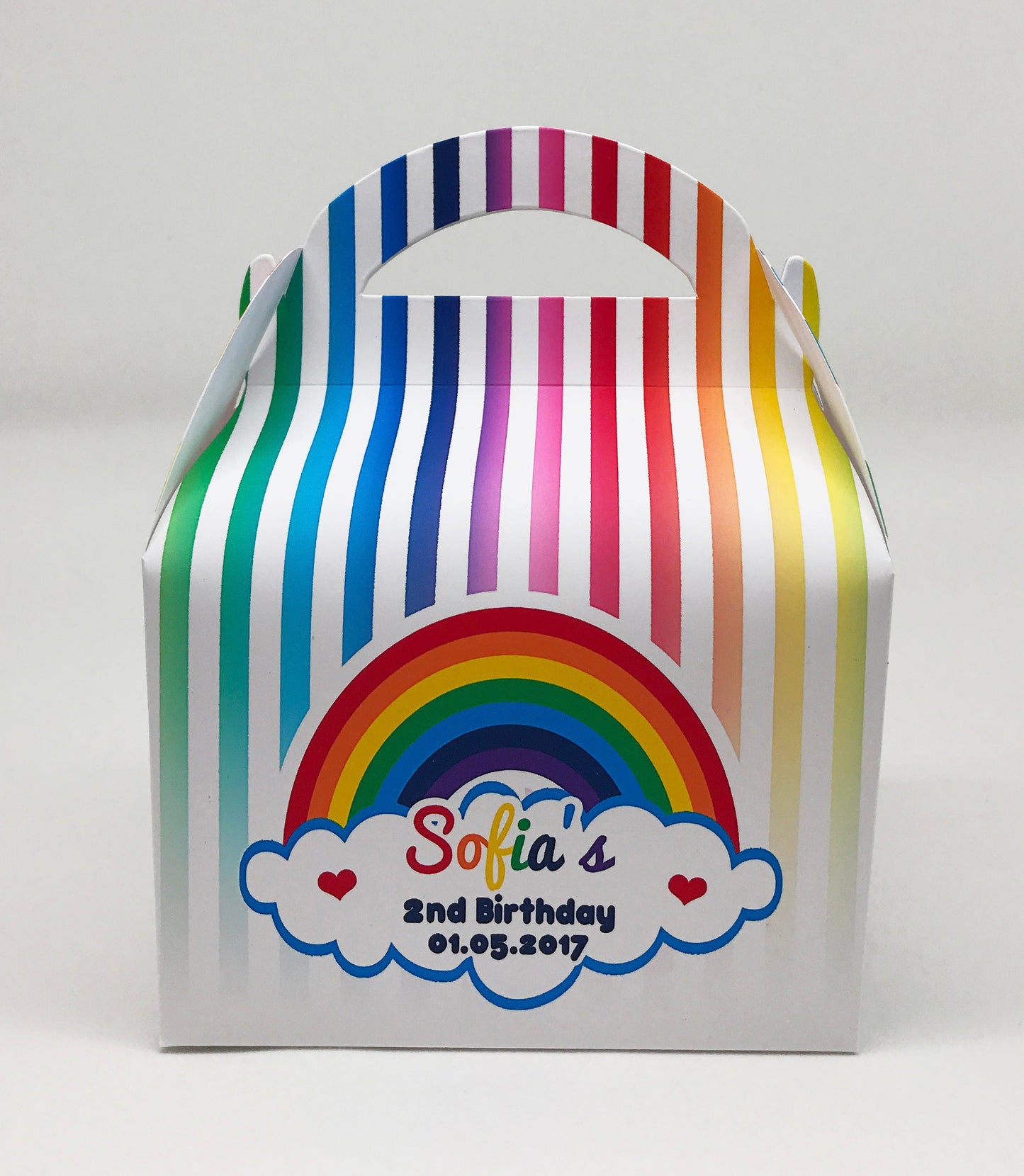 Various Rainbow Personalised Children Party Boxes Gift Favour
