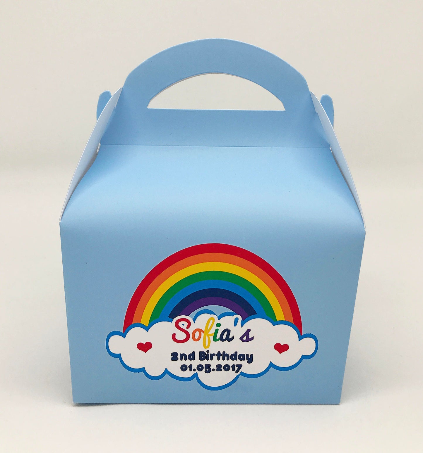 Various Rainbow Personalised Children Party Boxes Gift Favour