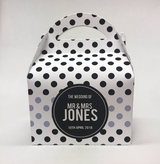 Wedding Monochrome  Personalised Polka Dots Wedding Favour Boxes Hen Party Bridal Shower Gift Box