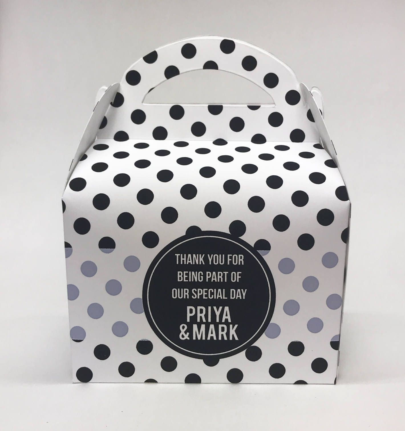 Wedding Monochrome  Personalised Polka Dots Wedding Favour Boxes Hen Party Bridal Shower Gift Box