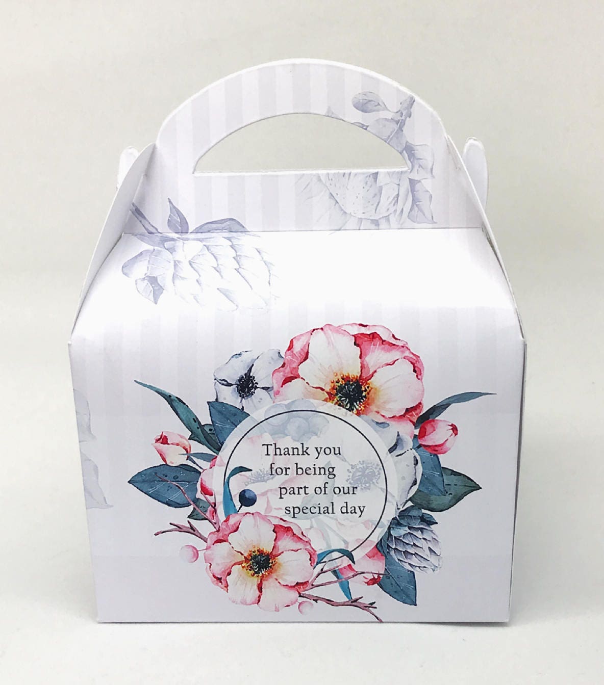 WEDDING Personalised Grey and Pink Floral Wedding Favour Boxes Hen Party Bridal Shower Gift Box