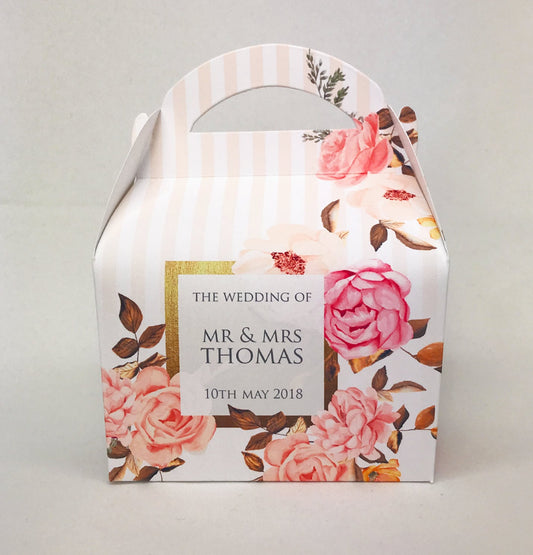 WEDDING Personalised Rose and Gold Floral Wedding Favour Boxes Hen Party Bridal Shower Gift Box