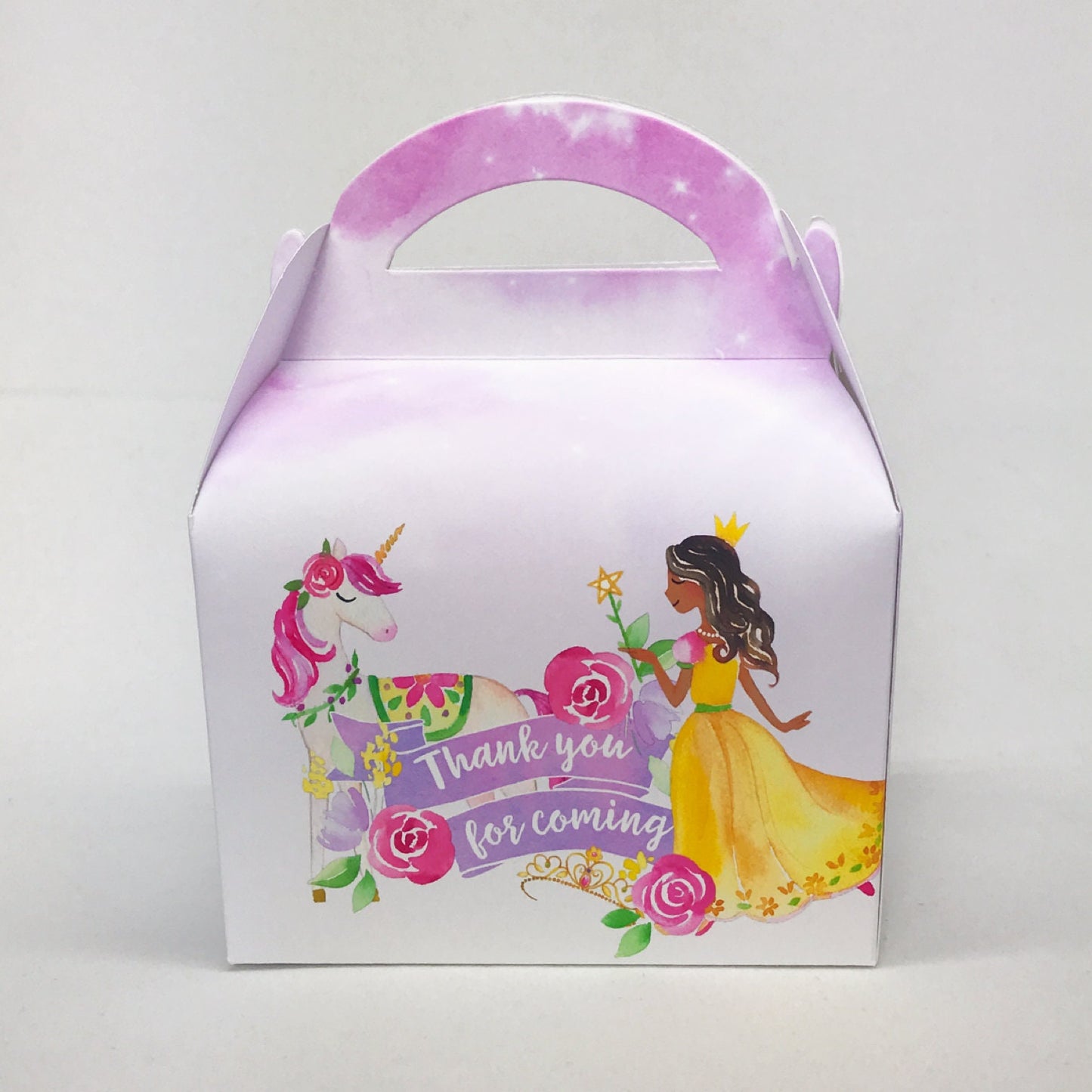 Princesses and Unicorns Watercolour Personalised Children’s Party Box Gift Bag Favour