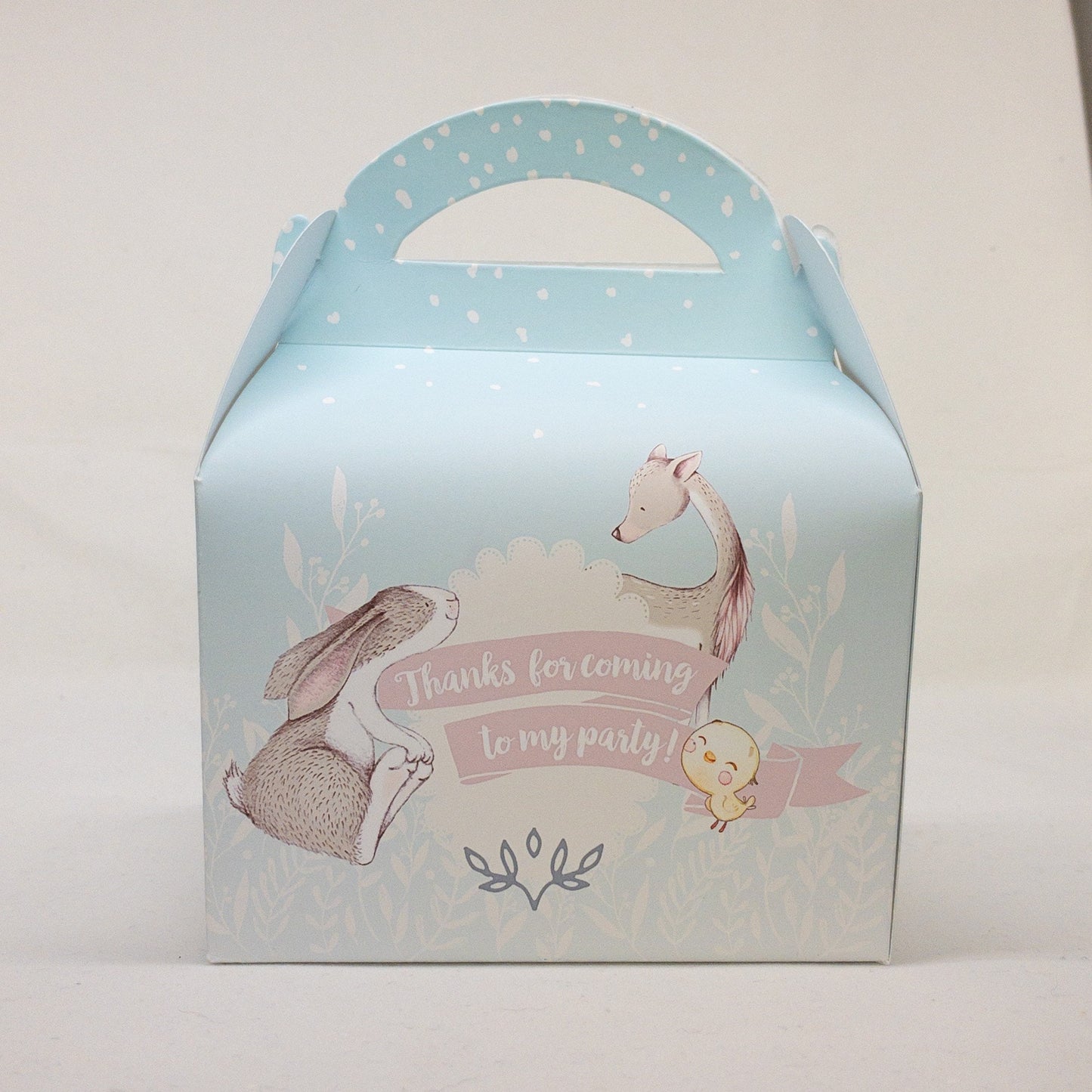 WOODLAND Forest animals cute Personalised Children’s Party Box baby shower Gift Bag Favour