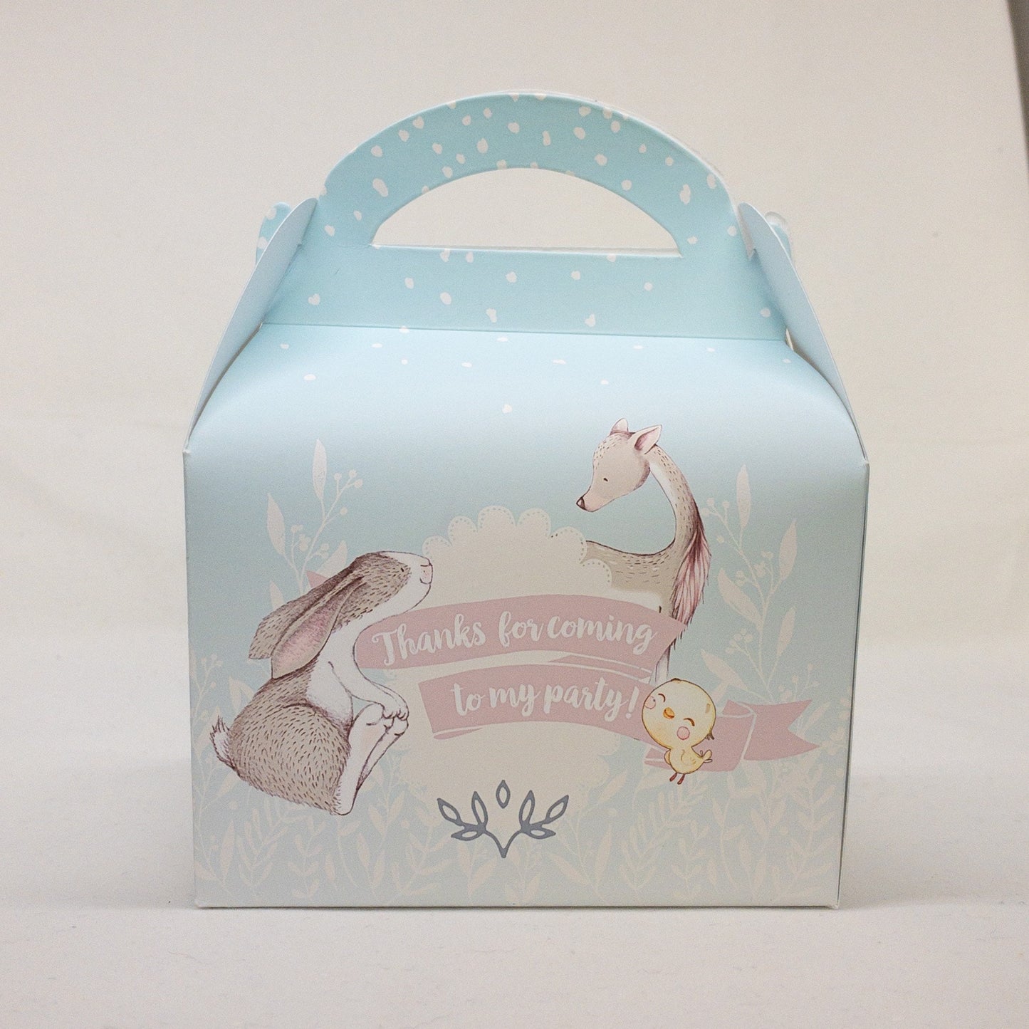 WOODLAND Forest animals cute Personalised Children’s Party Box baby shower Gift Bag Favour