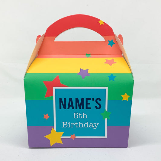 Bright rainbow unisex Personalised Children’s Party Box Gift Bag Favour