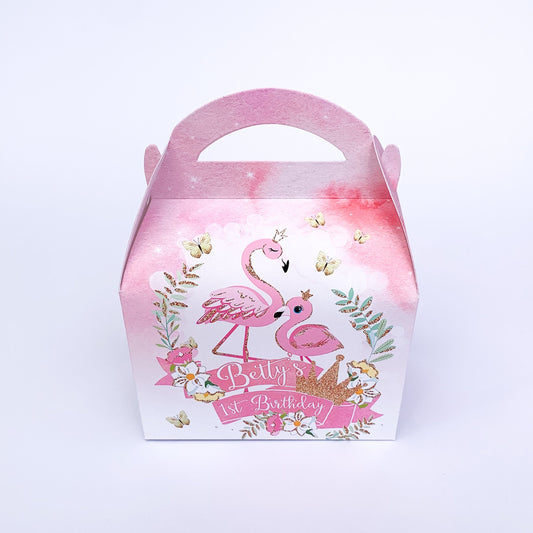 Flamingo watercolour Personalised Children’s Party Box Gift Bag Favour
