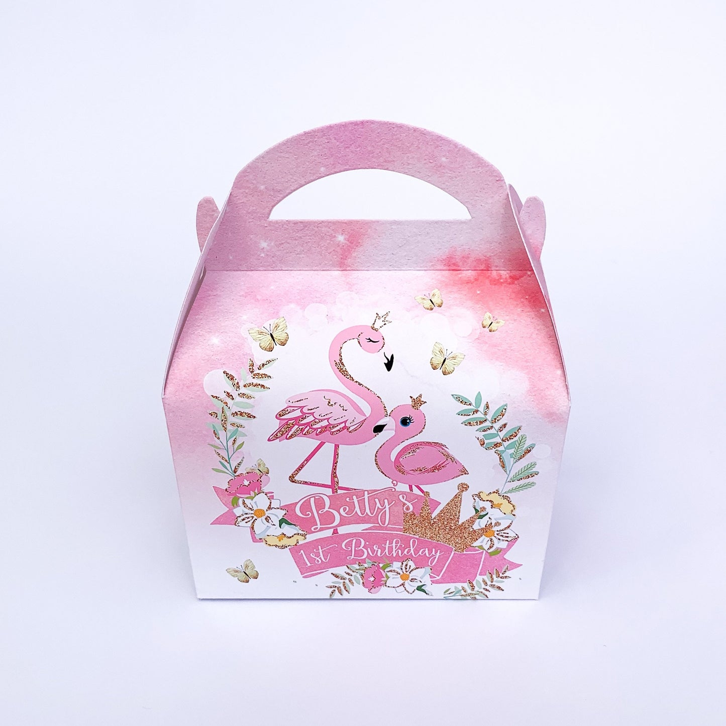 Flamingo watercolour Personalised Children’s Party Box Gift Bag Favour