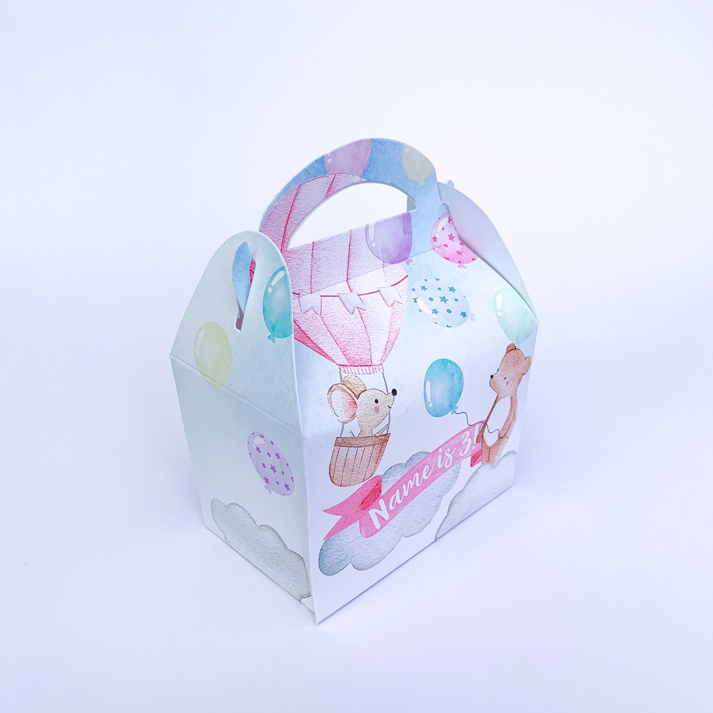 Watercolour pastel balloons Personalised Children’s Party Box Gift Bag Favour