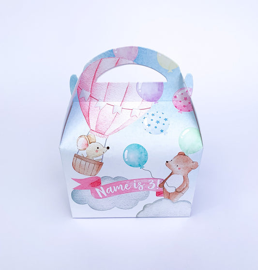 Watercolour pastel balloons Personalised Children’s Party Box Gift Bag Favour