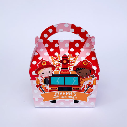 Firemen fire fighters Personalised Children’s Party Box Gift Bag Favour