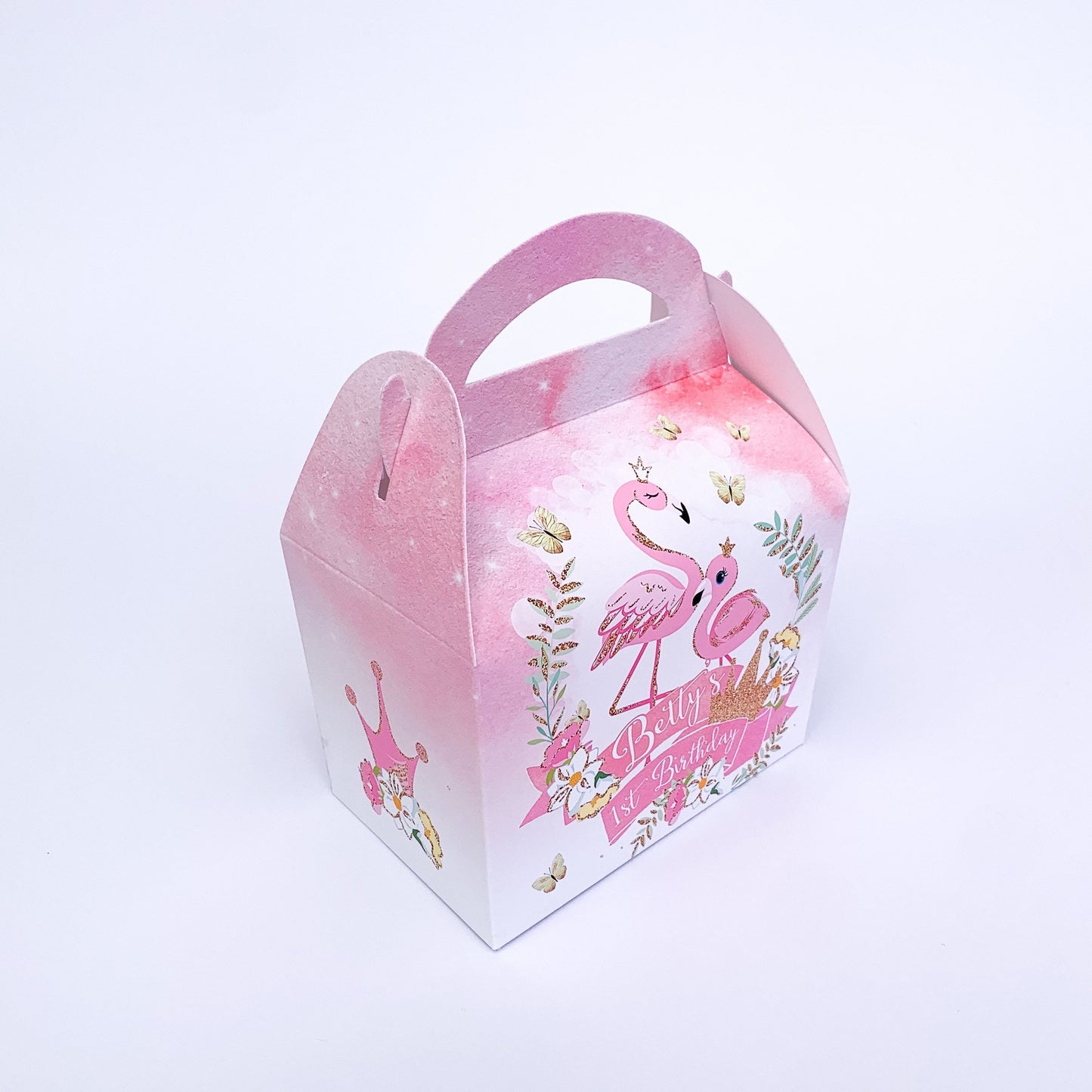 Flamingo watercolour Personalised Children’s Party Box Gift Bag Favour