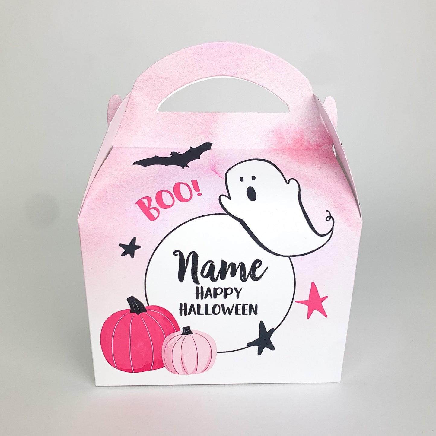 HALLOWEEN Pink Cute Personalised Children’s Party Box Gift Bag Favour