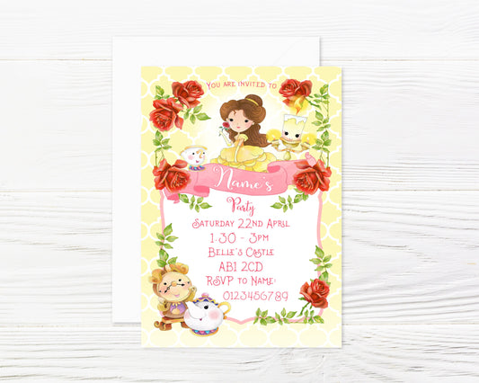 Personalised Beauty and the Beast Party Invitations and Envelopes x 8