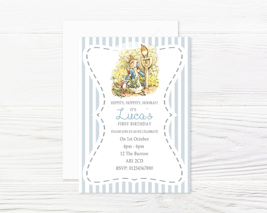Personalised Peter Rabbit traditional Party Invitations and Matching Printed Envelopes x 8