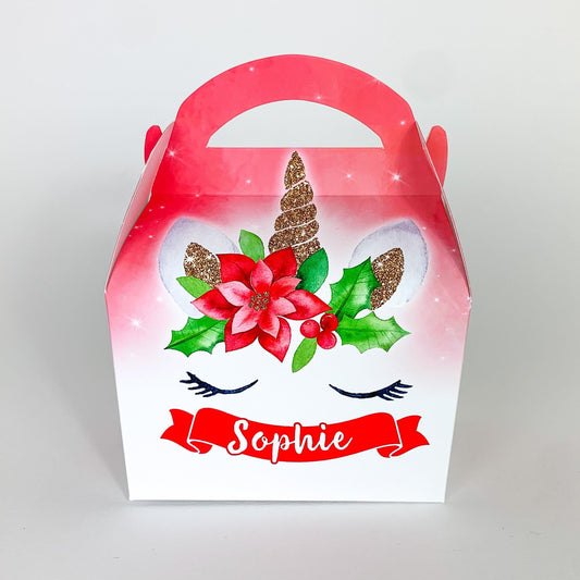 CHRISTMAS Personalised Unicorn Christmas Treat Boxes Advent Party Box favours