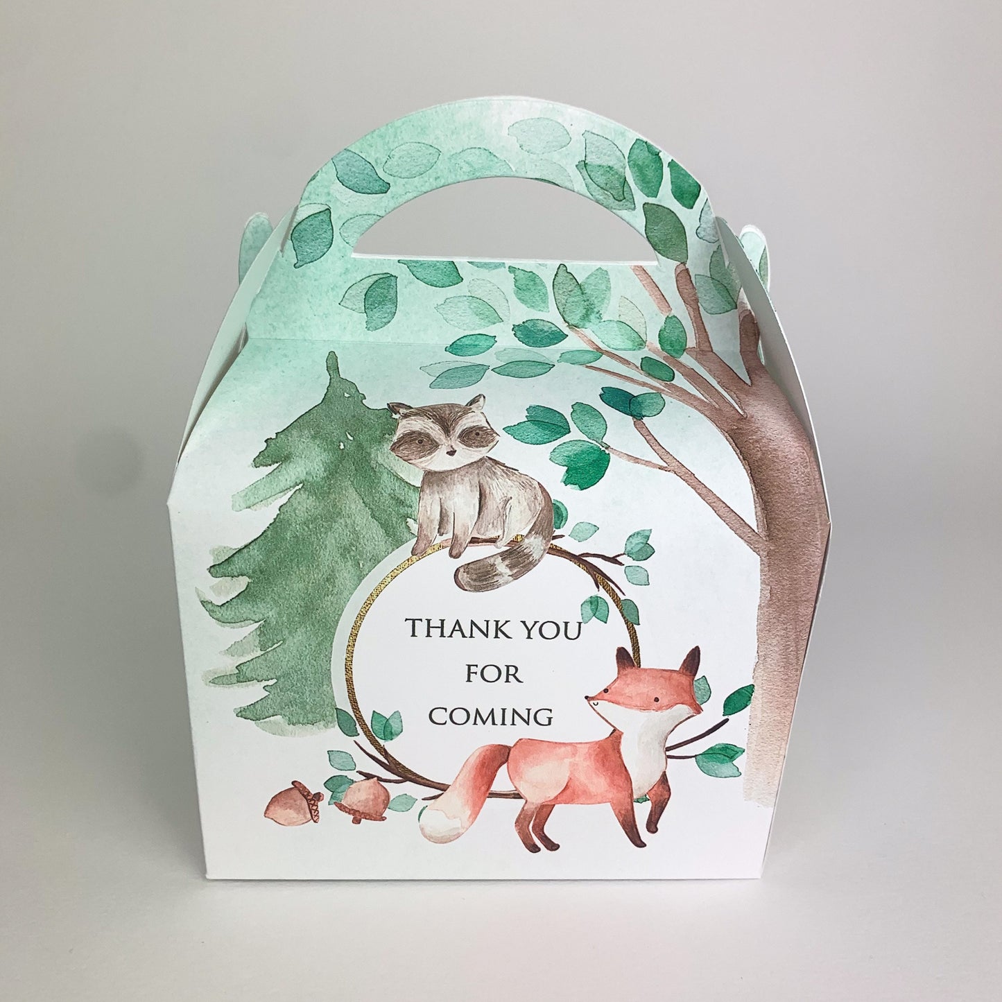 WOODLAND Animals Watercolour Personalised Children’s Party Box Gift Bag Favour