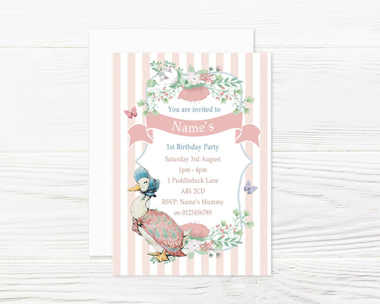Personalised Jemima Puddleduck traditional Party Invitations and Matching Printed Envelopes x 8