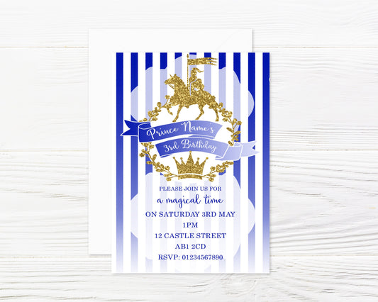 Personalised Prince Party Invitations and Envelopes x 8