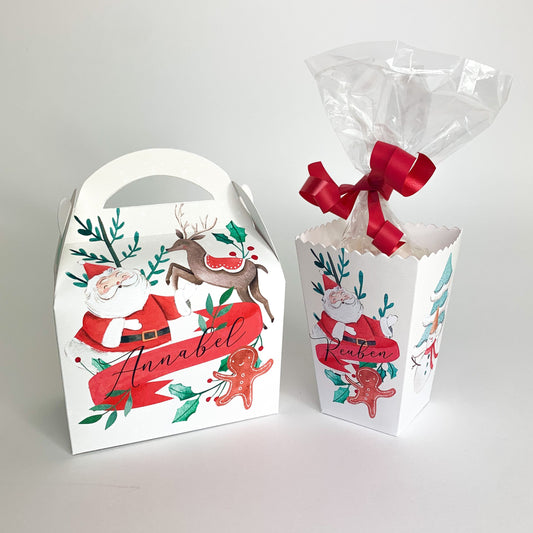 Christmas Classic Santa watercolour Personalised Treat Boxes Advent Party Box favours