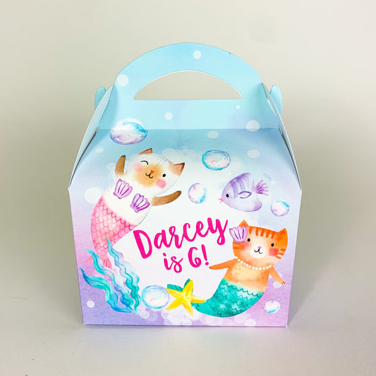 Personalised  Purrmaids cat mermaids Children’s Party Box Gift Bag Favour