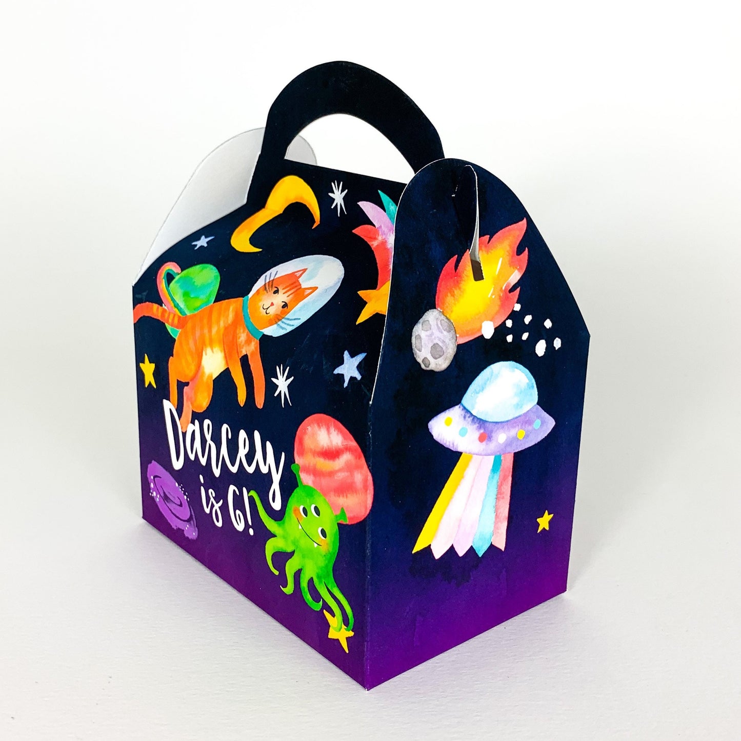 Personalised Space Cats Astronauts Children’s Party Box Gift Bag Favour