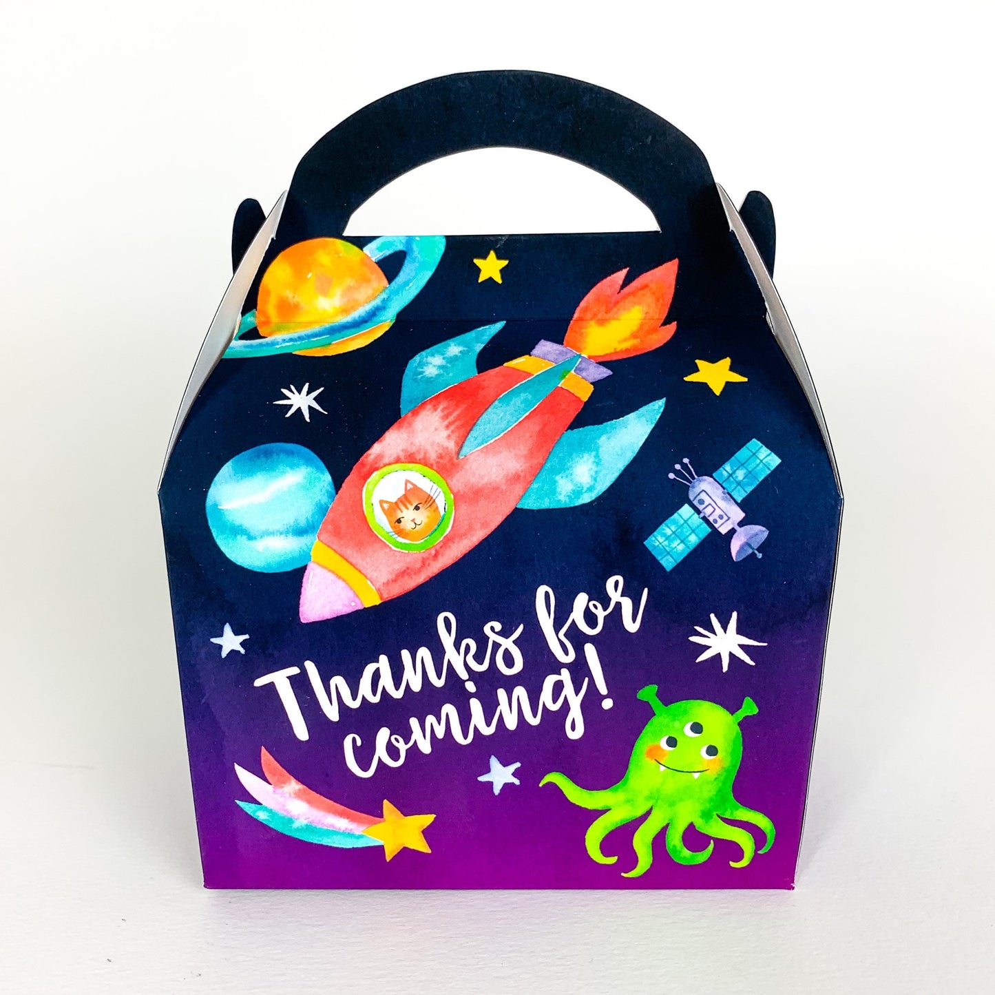 Personalised  Space Cats Astronauts Children’s Party Box Gift Bag Favour