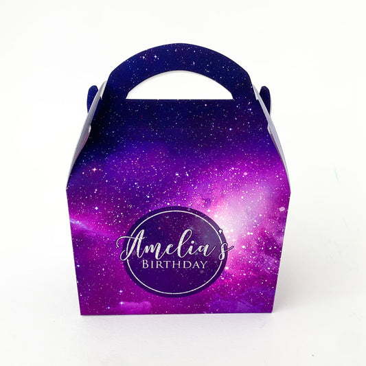 Space rockets galaxy Personalised Children’s Party Box Gift Bag Favour