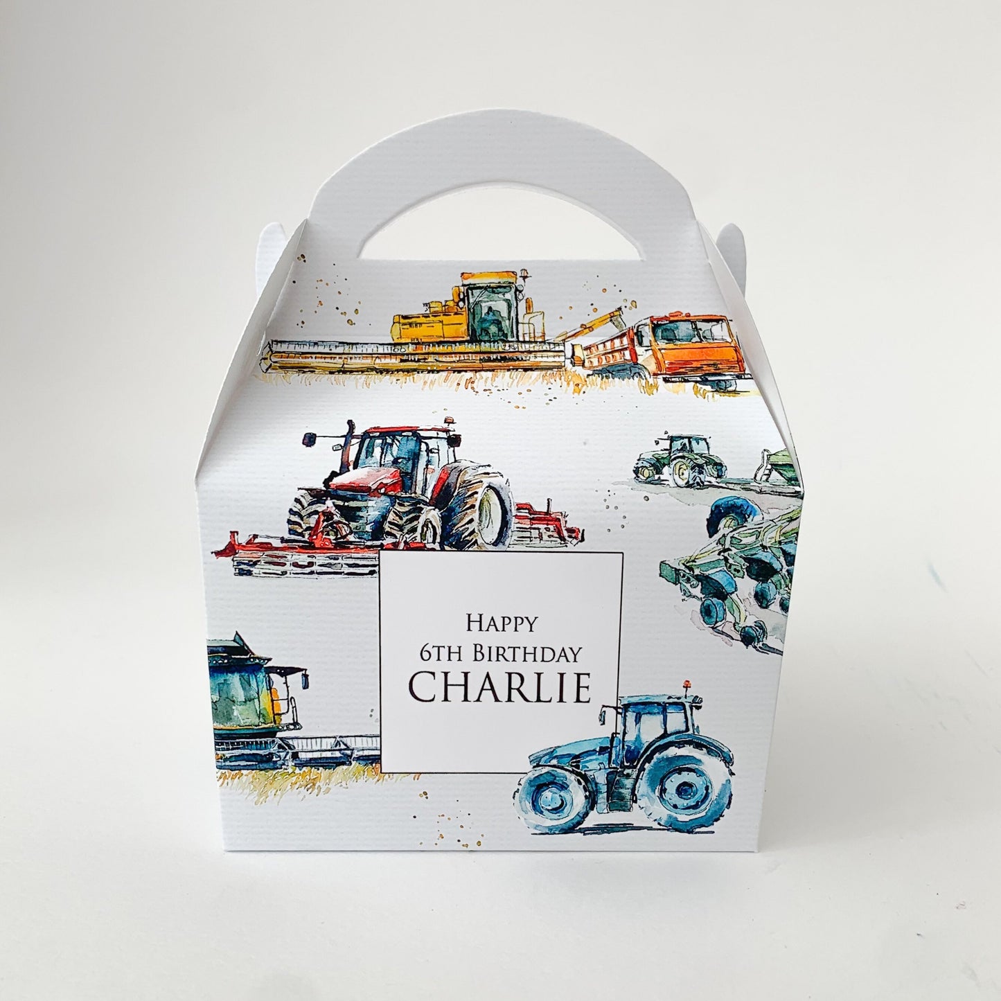 Tractor farming machinery and equipment Personalised Children’s Party Box Gift Bag Favour