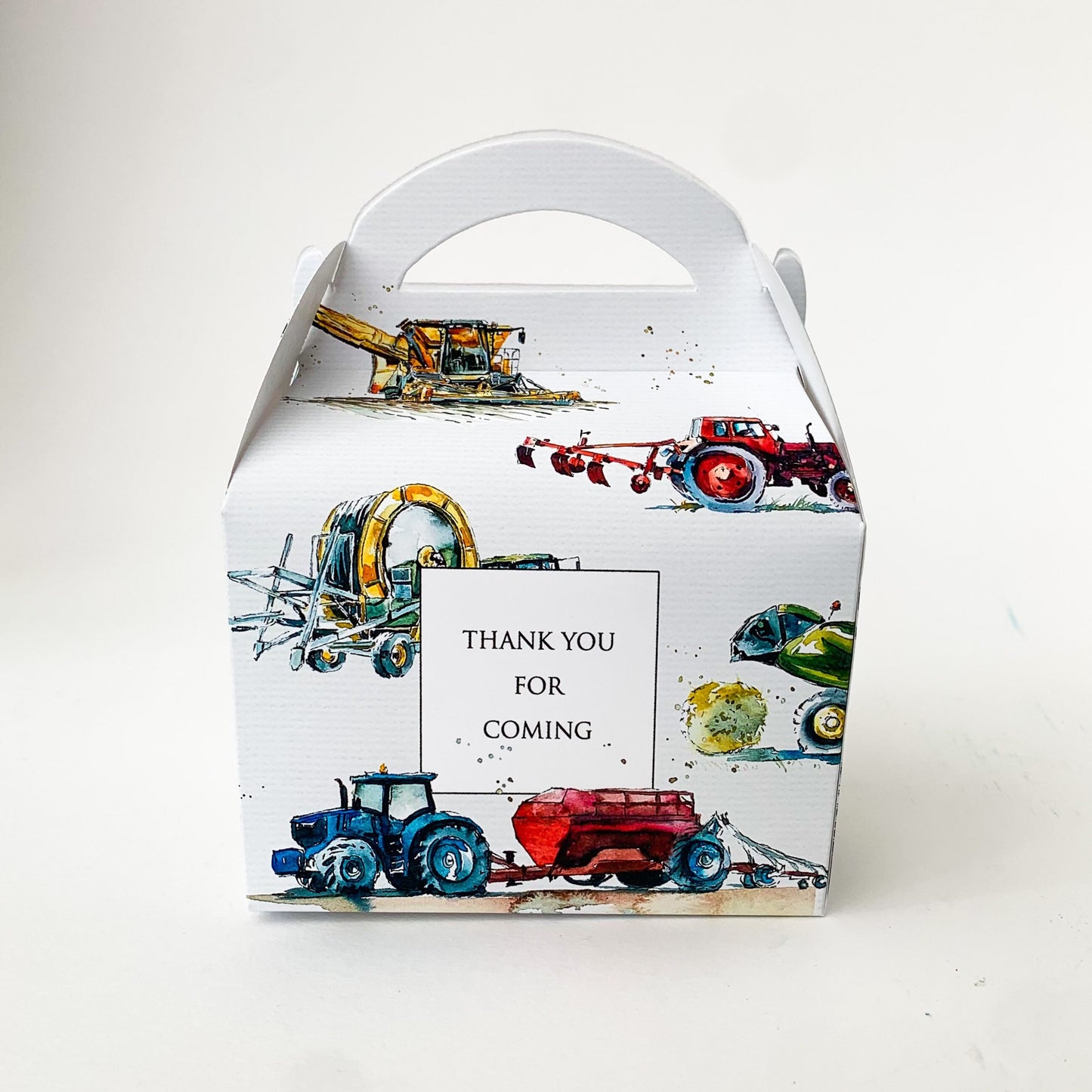 Tractor farming machinery and equipment Personalised Children’s Party Box Gift Bag Favour