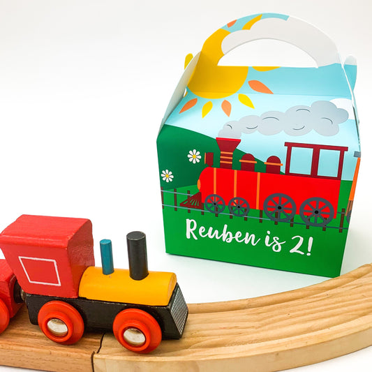 Trains transport Personalised Children’s Party Box Gift Bag Favour