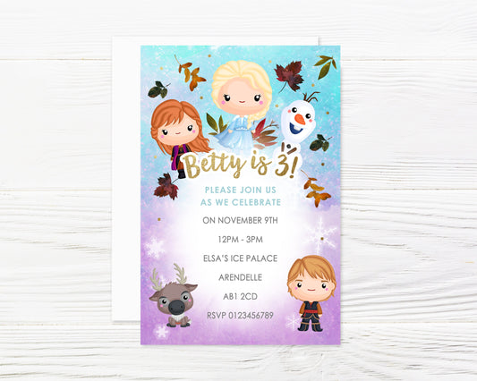 Personalised Frozen inspired ice princess kingdom Party Invitations and Envelopes x 8