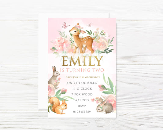 Personalised Woodland Animals Party Invitations and Envelopes x 8