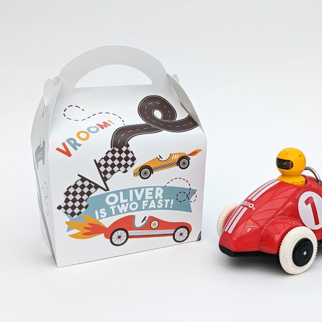 Retro Cars Racing Driver Personalised Children’s Party Boxes Gift Bag Favour
