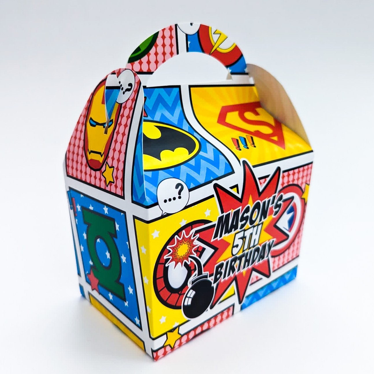 Comic Book Superhero Personalised Children’s Party Box Gift Bag Favour