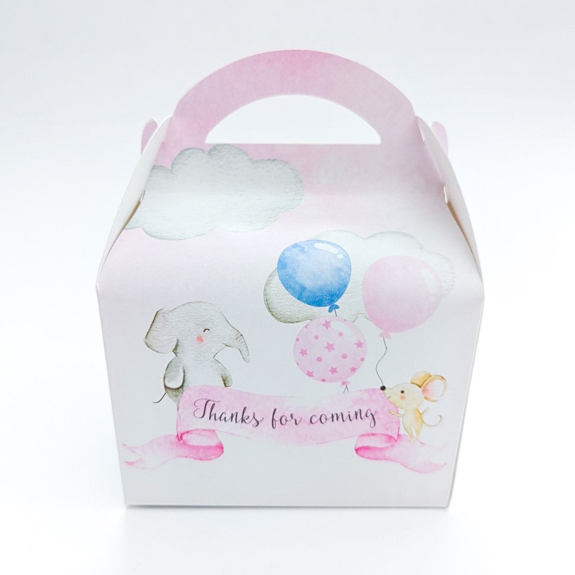 Cute baby animals bear hot air balloon Watercolour Personalised Children’s Party Box Gift Bag Favour