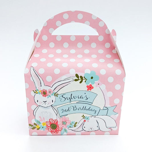 Bunny Rabbit Floral balloons Personalised Children’s Party Box Gift Bag Favour