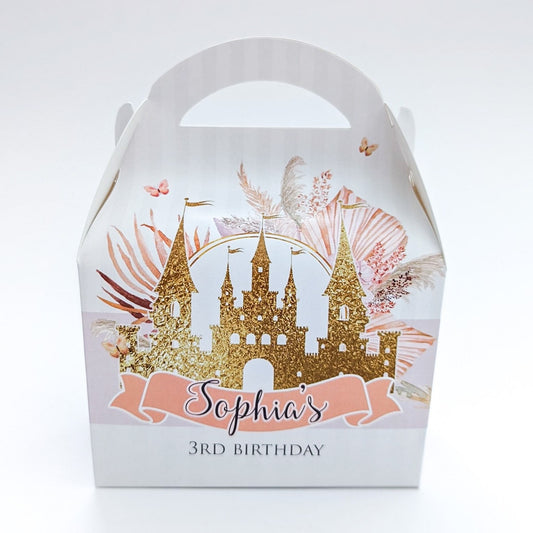 PRINCESS Boho Floral Pampas Personalised Children’s Party Box Gift Bag Favour