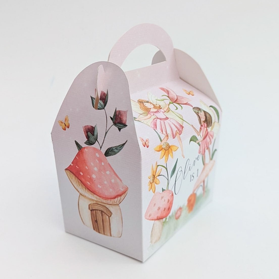 Fairy fairies fairytales flowers Fantasy Watercolour Personalised Children’s Party Box Gift Bag Favour