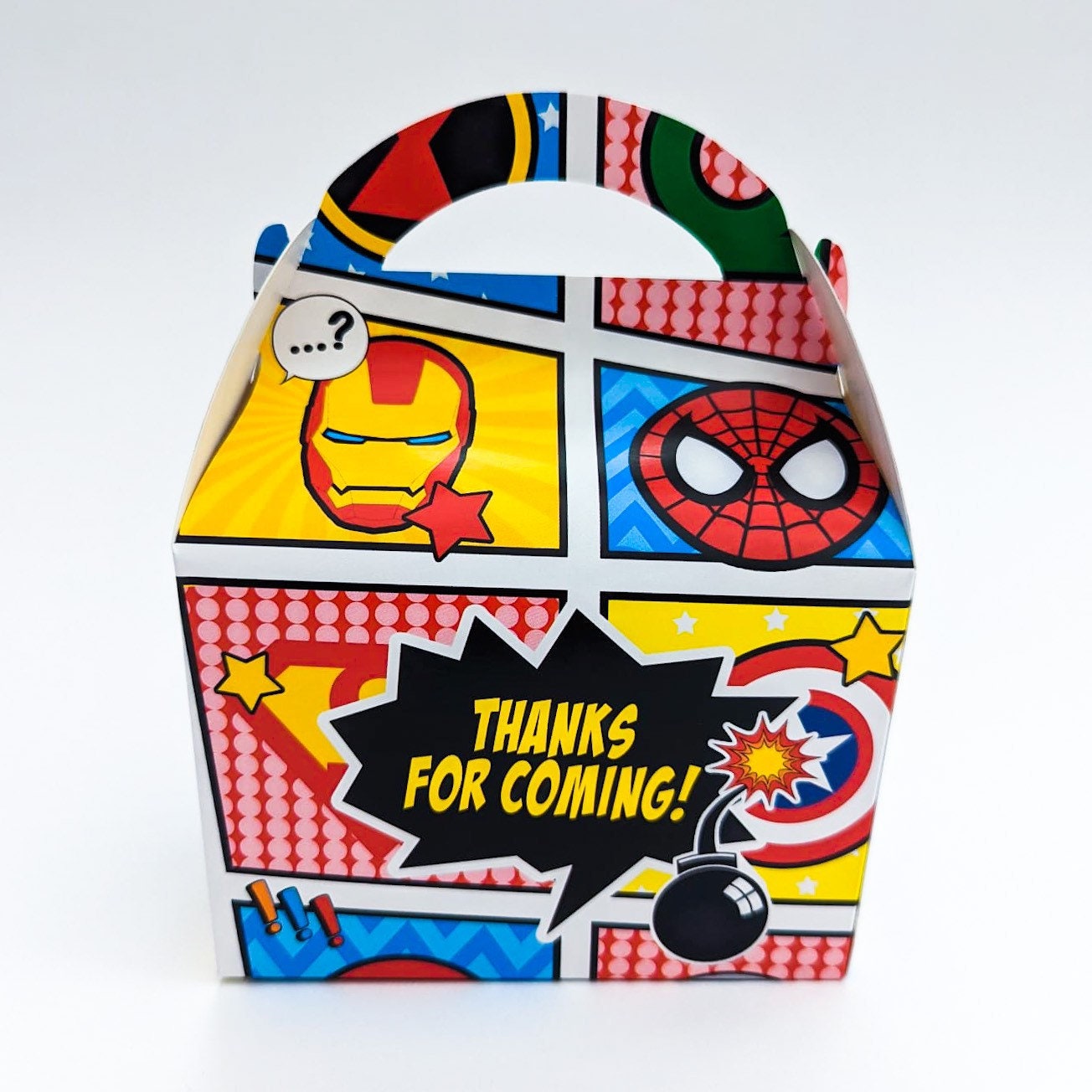 Comic Book Superhero Personalised Children’s Party Box Gift Bag Favour